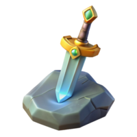 hypnotic melancholic impressionist A single enchanted sword, embedded in a stone. NO BACKGROUND with Transparent Background. 4K png