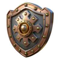 vibrant elegant Steampunk shield with intricate metalwork and a central emblem. NO BACKGROUND with Transparent Background. crisp png