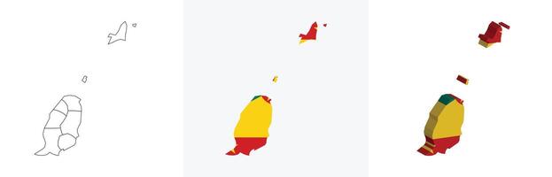 Grenada outline, fill with flag and 3d map vector