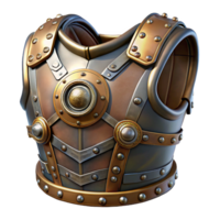 radiant memorable Steampunk armor breastplate with rivets, gears, and metallic plating. NO BACKGROUND with Transparent Background. png