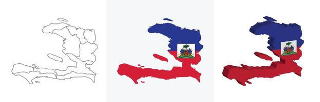 Haiti outline, fill with flag and 3d map vector