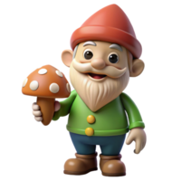 reflective wonderful A playful gnome, holding a mushroom. NO BACKGROUND with Transparent Background. studio quality png