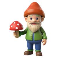 radiant organic A playful gnome, holding a mushroom. NO BACKGROUND with Transparent Background. studio quality png
