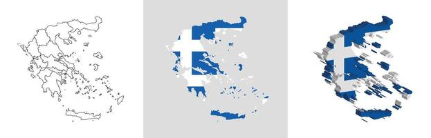 Greece outline, fill with flag and 3d map vector