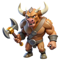 immaculate intense gothic A roaring minotaur, holding a battle axe. NO BACKGROUND with Transparent Background. artisan png