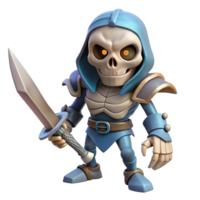 serene art deco A menacing skeletal warrior, wielding a sword. NO BACKGROUND with Transparent Background. artisan png