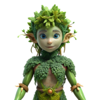 mesmerizing futuristic A charming dryad, covered in moss and vines. NO BACKGROUND with Transparent Background. elite png