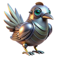 ethereal alluring Robotic bird with metallic feathers and glowing eyes. NO BACKGROUND with Transparent Background. authentic png