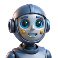 iconic contemporary Artificial intelligence robot head with glowing eyes and expressive face. NO BACKGROUND with Transparent Background. precision png