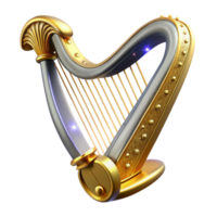 beautiful modern Harp Isolated with Golden Details Transparent Background high resolution png