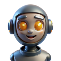 passionate striking Artificial intelligence robot head with glowing eyes and expressive face. NO BACKGROUND with Transparent Background. handcrafted png