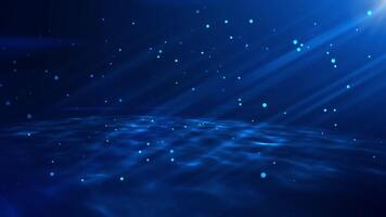 blue realistic 3d particle underwater particle bouncing floor floating particles with beautiful flares background animation video