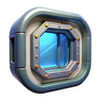impressive coastal Spaceship window with futuristic design and reinforced frame. NO BACKGROUND with Transparent Background. expertly shot png