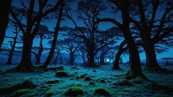Enchanted Forest at Night Moody Landscape with Mossy Ground photo