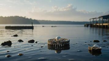 Pearl Bracelet Floating on Shallow Water at Lake During Daytime photo