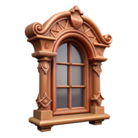 joyful beautiful Victorian window frame, intricate wood carving, NO BACKGROUND with Transparent Background. precision png