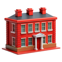 reflective pristine Georgian townhouse facade, red brick, NO BACKGROUND with Transparent Background. handcrafted png