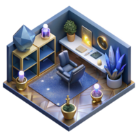 beautiful traditional Isometric Blueprint Office Layout with Furniture Placement Isolated high resolution png
