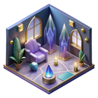 serene rustic Isometric Room Cutout Interior Design Transparent Background exclusive png