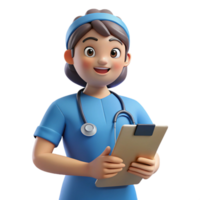 extraordinary joyful industrial Nurse, scrubs, holding medical chart, NO BACKGROUND with Transparent Background. gallery standard png