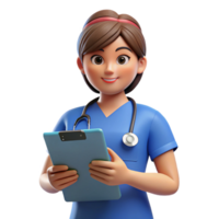 exquisite playful retro Nurse, scrubs, holding medical chart, NO BACKGROUND with Transparent Background. museum quality png