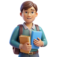 striking unforgettable Student, backpack, holding textbooks, NO BACKGROUND with Transparent Background. png