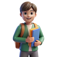 exquisite dynamic artistic Student, backpack, holding textbooks, NO BACKGROUND with Transparent Background. gallery standard png