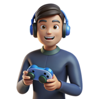 sumptuous mid-century Gamer, headphones, holding game controller, NO BACKGROUND with Transparent Background. high resolution png