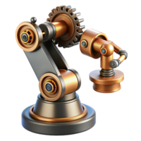 exemplary rustic Steampunk robotic arm with exposed gears and pistons. NO BACKGROUND with Transparent Background. fine detail png