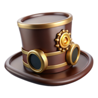 exceptional impressionist Steampunk top hat with brass goggles and cogwheel embellishments. NO BACKGROUND with Transparent Background. elite png