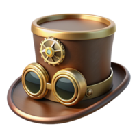 spectacular rustic Steampunk top hat with brass goggles and cogwheel embellishments. NO BACKGROUND with Transparent Background. elite png