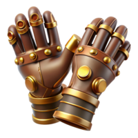 wonderful playful minimalist Steampunk gloves with articulated finger joints and brass plating. NO BACKGROUND with Transparent Background. museum quality png