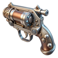 playful spectacular Steampunk pistol with engraved metalwork and pearl grips. NO BACKGROUND with Transparent Background. perfect clarity png