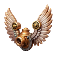 immaculate romantic impressionist Steampunk wings with articulated feather mechanisms. NO BACKGROUND with Transparent Background. professional png
