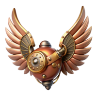 vibrant whimsical nordic Steampunk wings with articulated feather mechanisms. NO BACKGROUND with Transparent Background. studio quality png