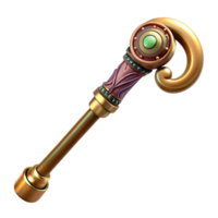 exquisite energetic art deco Steampunk cane with hidden blade and ornate handle. NO BACKGROUND with Transparent Background. studio quality png
