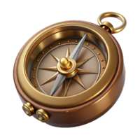 mysterious sumptuous Steampunk compass with ornate brass casing and magnetic needle. NO BACKGROUND with Transparent Background. museum quality png