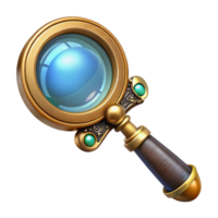 passionate elegant Steampunk magnifying glass with ornate handle and convex lens. NO BACKGROUND with Transparent Background. 4K png