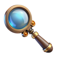 peaceful dramatic Steampunk magnifying glass with ornate handle and convex lens. NO BACKGROUND with Transparent Background. perfect clarity png