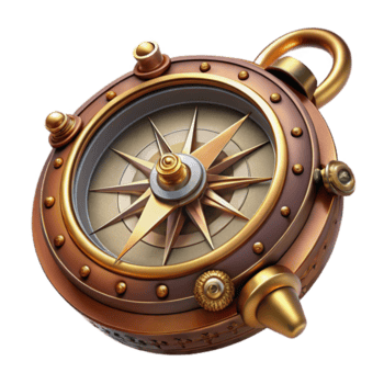 requintado meio século steampunk bússola com ornamentado latão invólucro e magnético agulha. não fundo com transparente fundo. profissional png