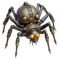 romantic magnificent Steampunk robotic spider with intricate legs and glowing eyes. NO BACKGROUND with Transparent Background. professional png