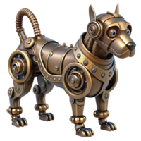 elegant unforgettable Steampunk robotic dog with intricate gears and metallic frame. NO BACKGROUND with Transparent Background. png