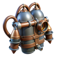 unparalleled coastal Steampunk jetpack with intricate nozzles and copper piping. NO BACKGROUND with Transparent Background. detailed png