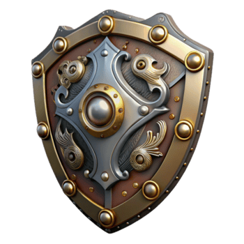 memorável nórdico steampunk escudo com intrincado metalurgia e decorativo enfeites. não fundo com transparente fundo. habilmente tiro png