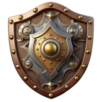inspired minimalist Steampunk shield with intricate metalwork and decorative embellishments. NO BACKGROUND with Transparent Background. high quality png