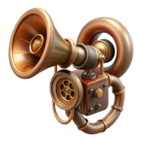 inspired mid-century Steampunk earpiece with intricate wiring and miniature speaker. NO BACKGROUND with Transparent Background. gallery standard png