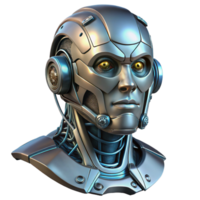 exceptional renaissance Cyberpunk robot head, intricate details, metallic, wires, glowing eyes NO BACKGROUND with Transparent Background. original png