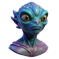 passionate wonderful Alien creature bust, three eyes, bioluminescent skin, textured scales NO BACKGROUND with Transparent Background. precision png
