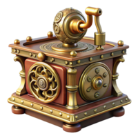radiant modern Steampunk music box with ornate carvings and intricate mechanism. NO BACKGROUND with Transparent Background. top-tier png