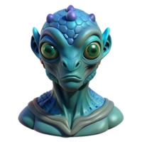 gorgeous sought-after Alien creature bust, three eyes, bioluminescent skin, textured scales NO BACKGROUND with Transparent Background. png